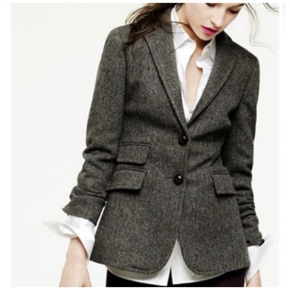 J CREW Women’s size 6 Gray 100% Wool Hacking Lined Jacket Blazer Classic